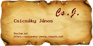 Csicsáky János névjegykártya